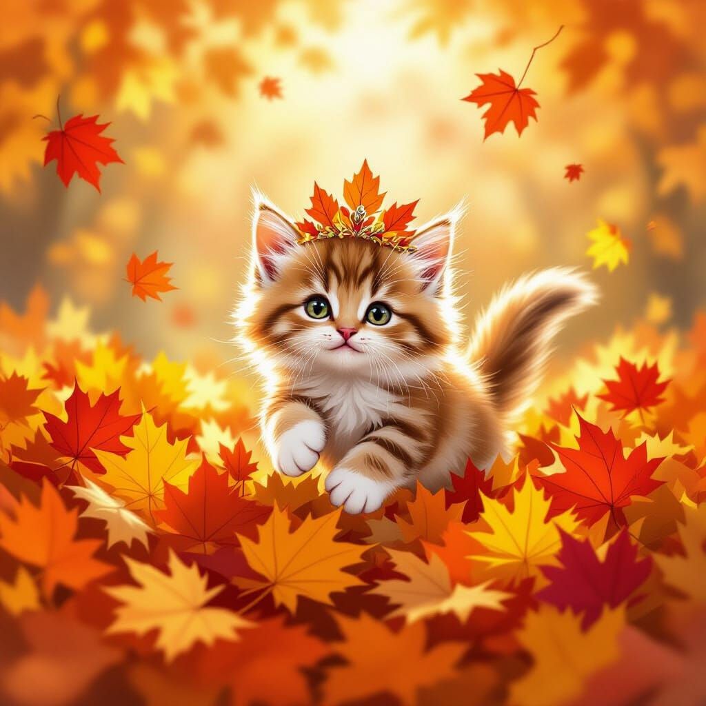Fluffy Kitten Princess with Autumn Leaf Tiara