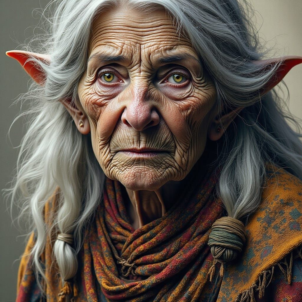 Fragmented Elf Mage Portrait in Glitch Art Style