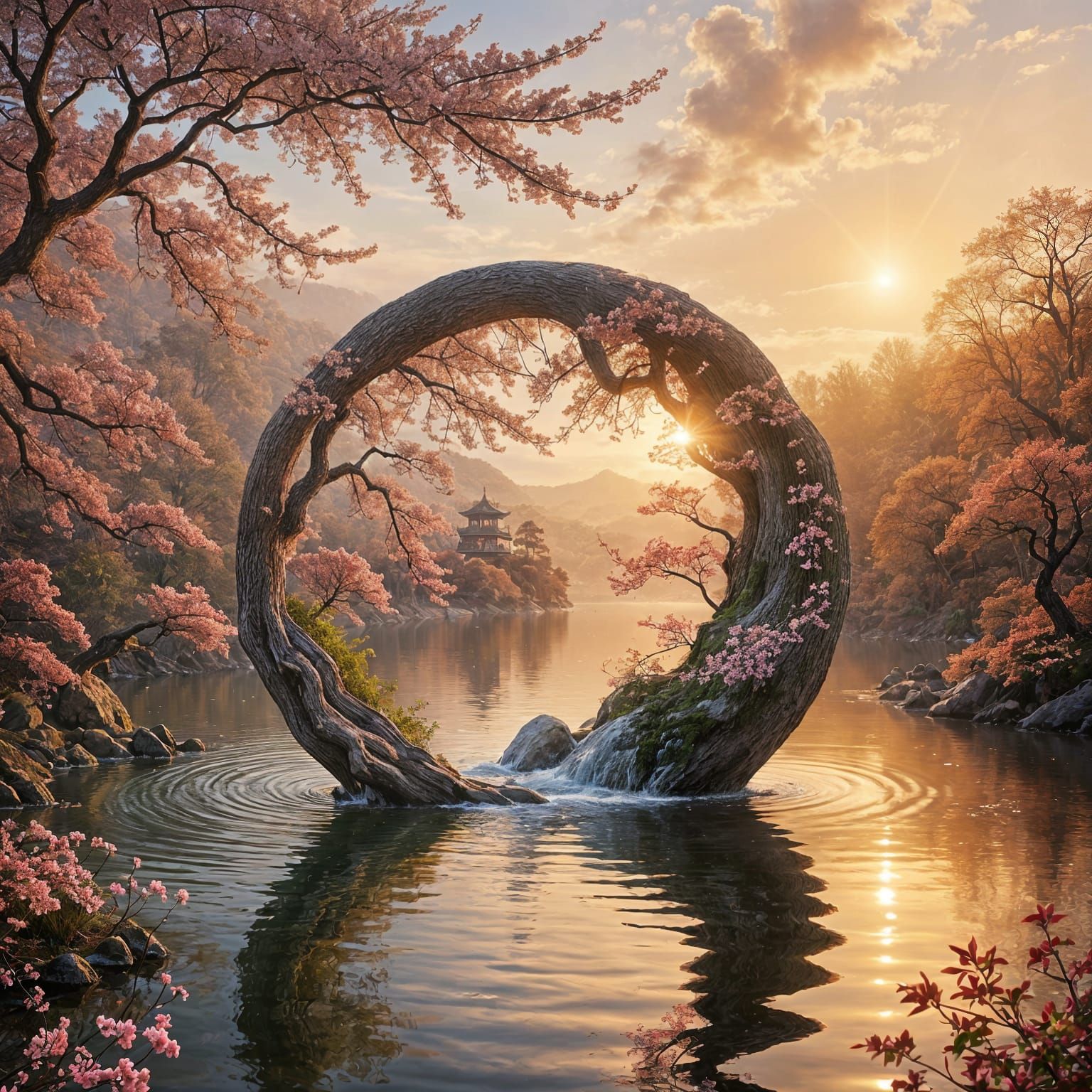 Surreal Yin-Yang Symbol of Nature and Humanity