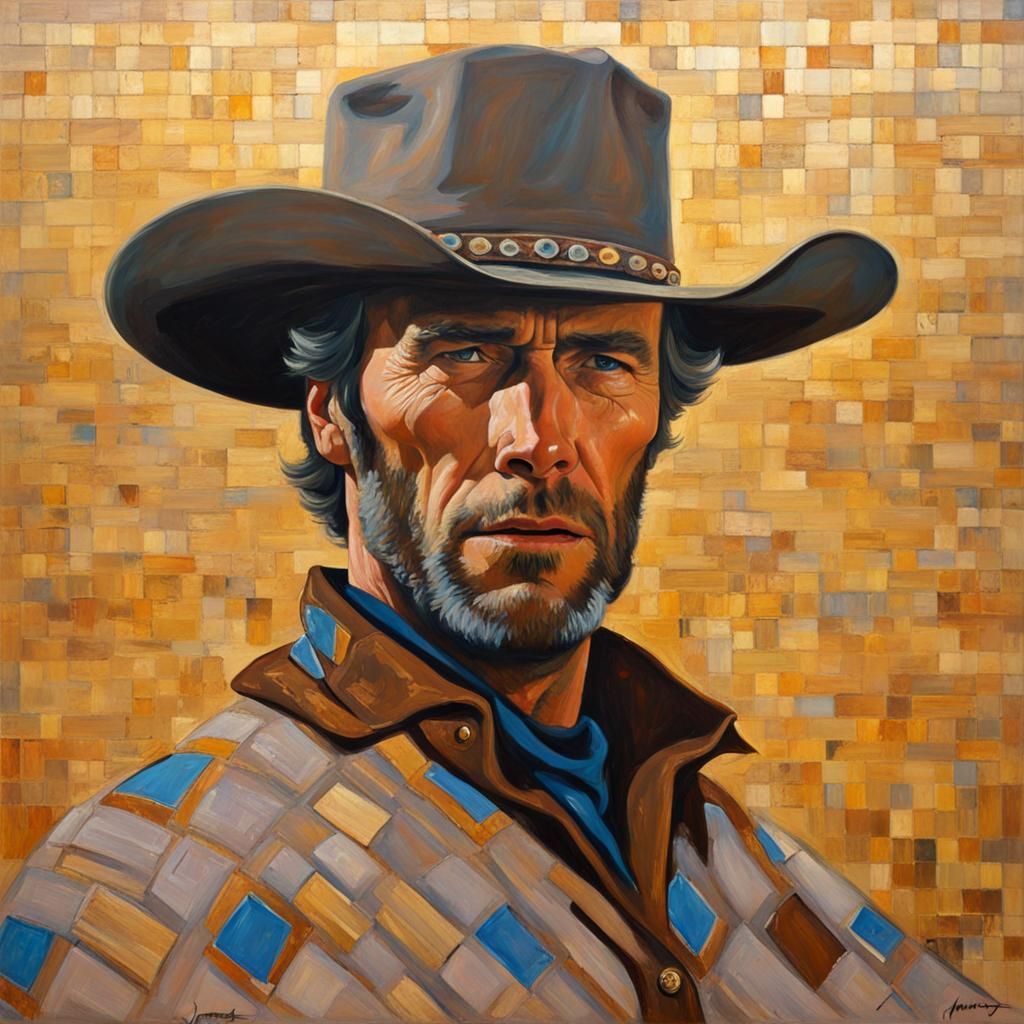 Clint Eastwood in Klimt-Inspired Western Oil Painting