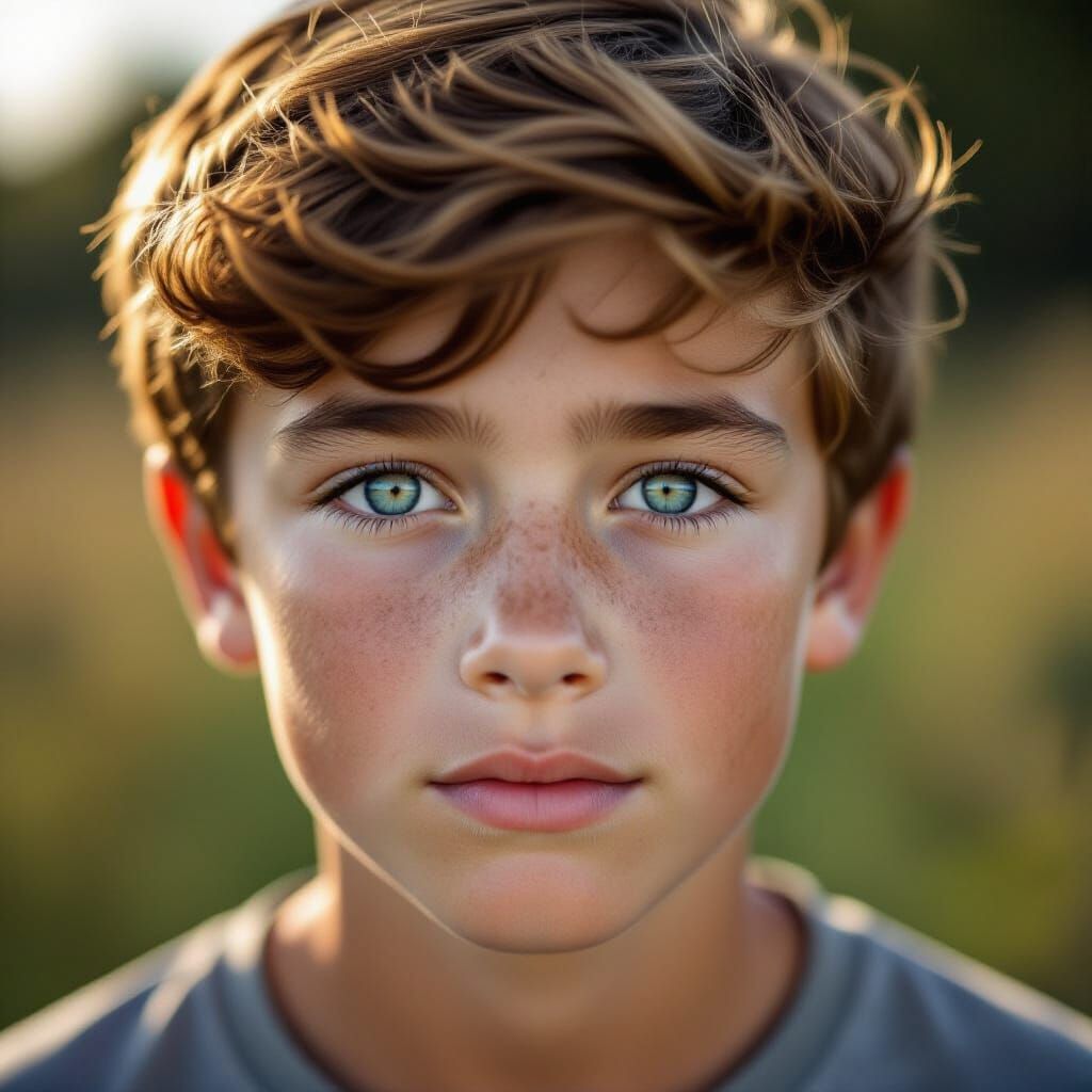 Freckled Boy Portrait with Blue Eyes