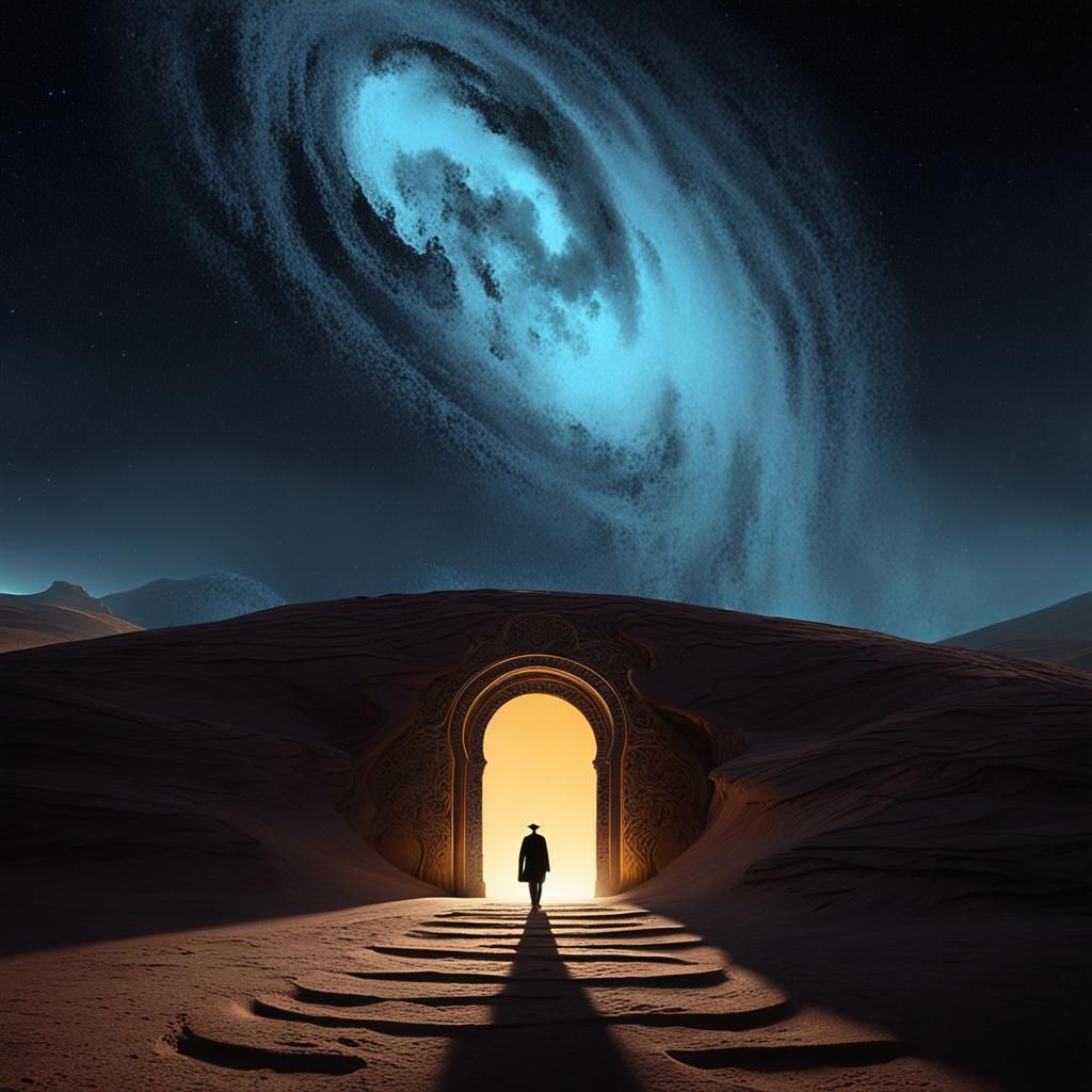 Surreal Portal Opens in Moonlit Landscape