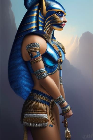 Egyptian Goddess Bastet Portrait in Dark Fantasy Style