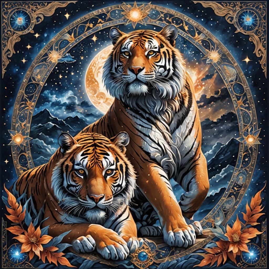 Ethereal Tigers: Mystical Union of Day and Night