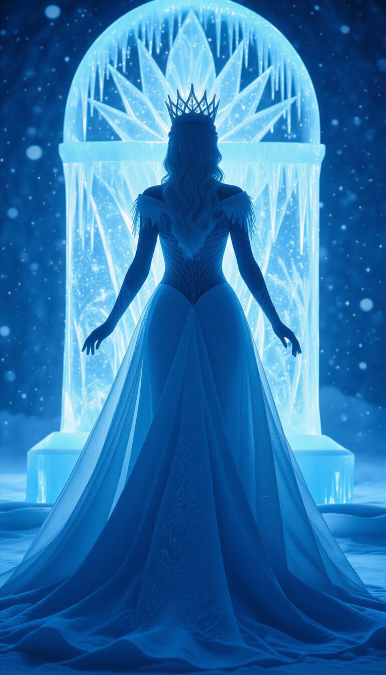 Ice Queen Emerges From Statue In Blue Light
