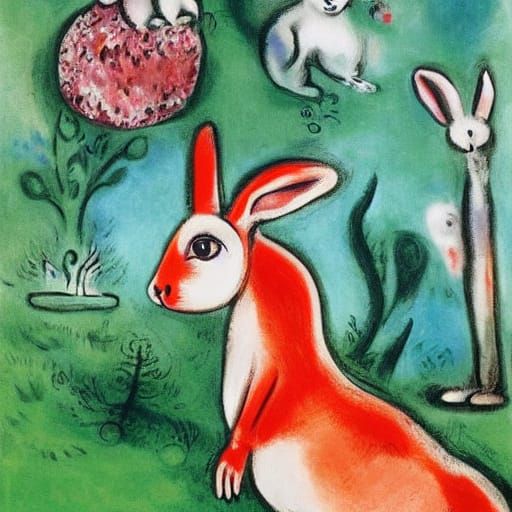 Burning Manor House Under Siege by Rabbits in Surreal Landsc...