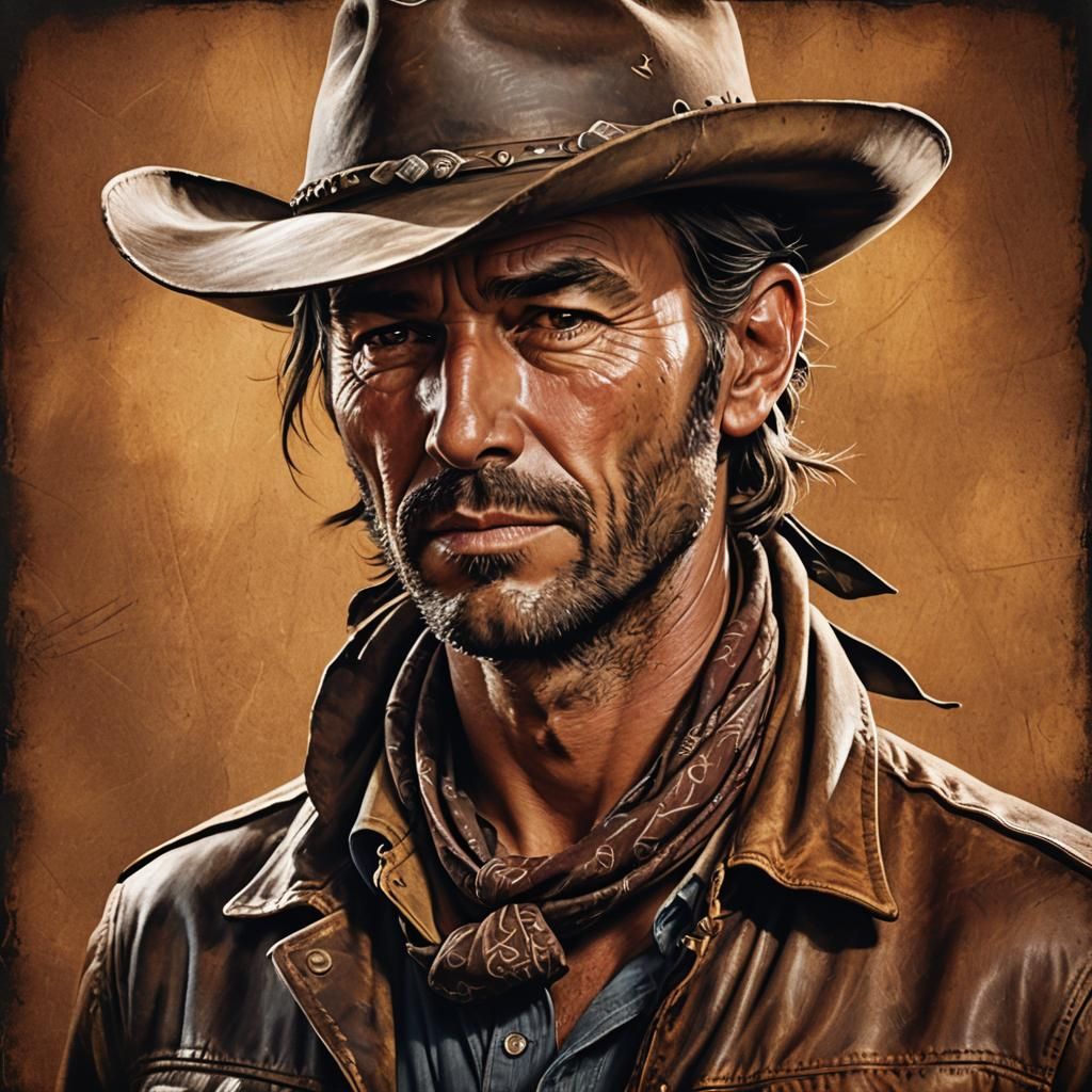 Rugged Cowboy Portrait in Film Noir Style