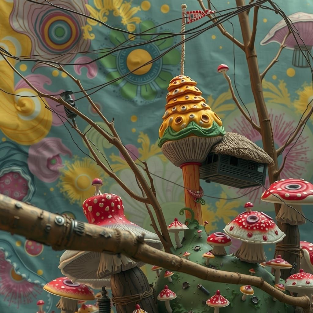 Surreal Fungal Metropolis in Vibrant, Whimsical Style