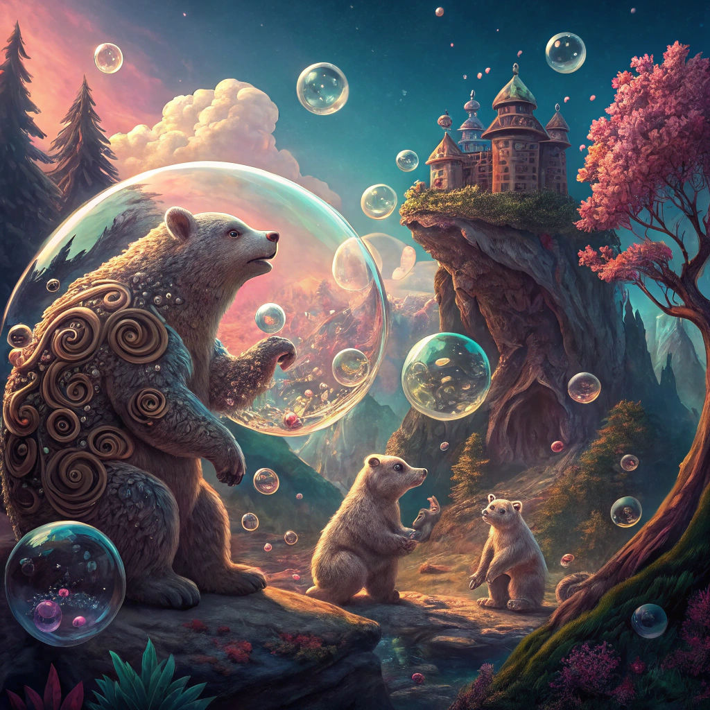 Fantastical Bears in Bubbles: Detailed Matte Painting