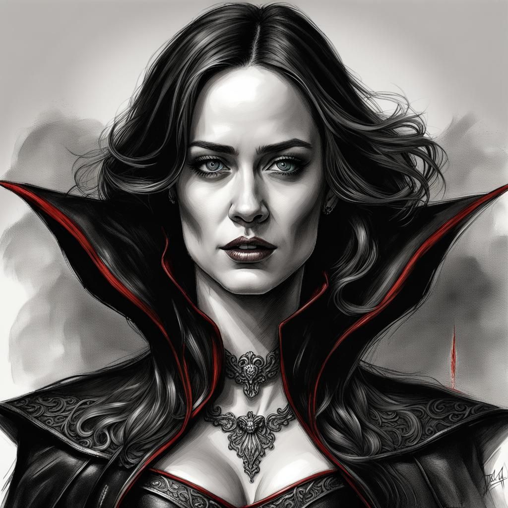 Vampire Portrait in Charcoal Sketch Style