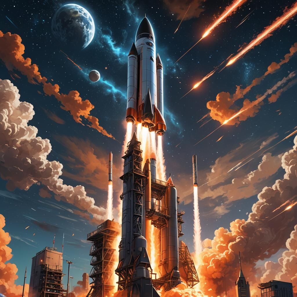 Rocket Launch to the Moon in Sci-Fi Digital Art