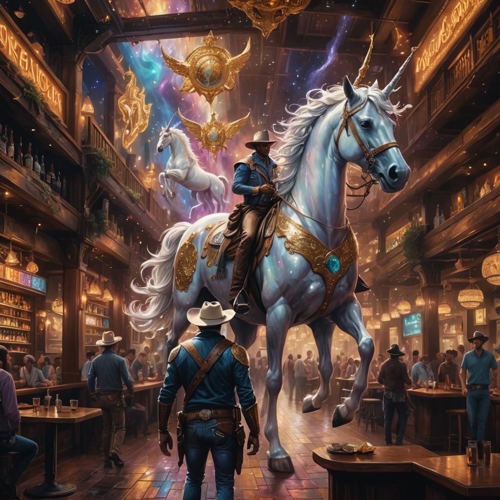 Archangel, Unicorn, and Cowboy in Astral Bar