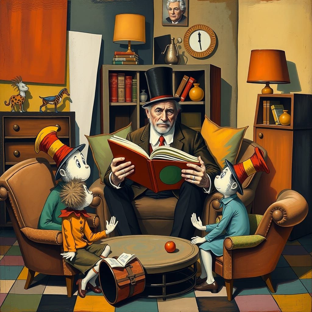 Cubist Seuss Reading "Green Eggs and Ham"