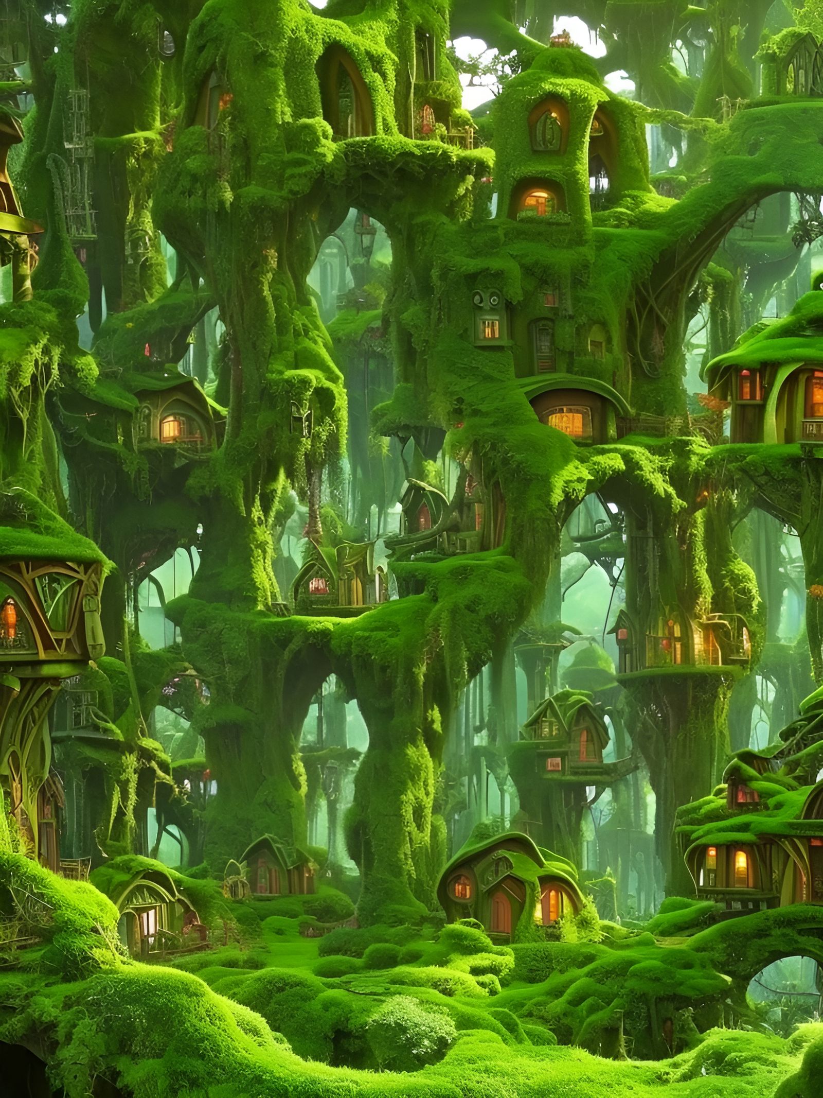 Enchanting Elvish Treehouse Village in Fantasy Setting