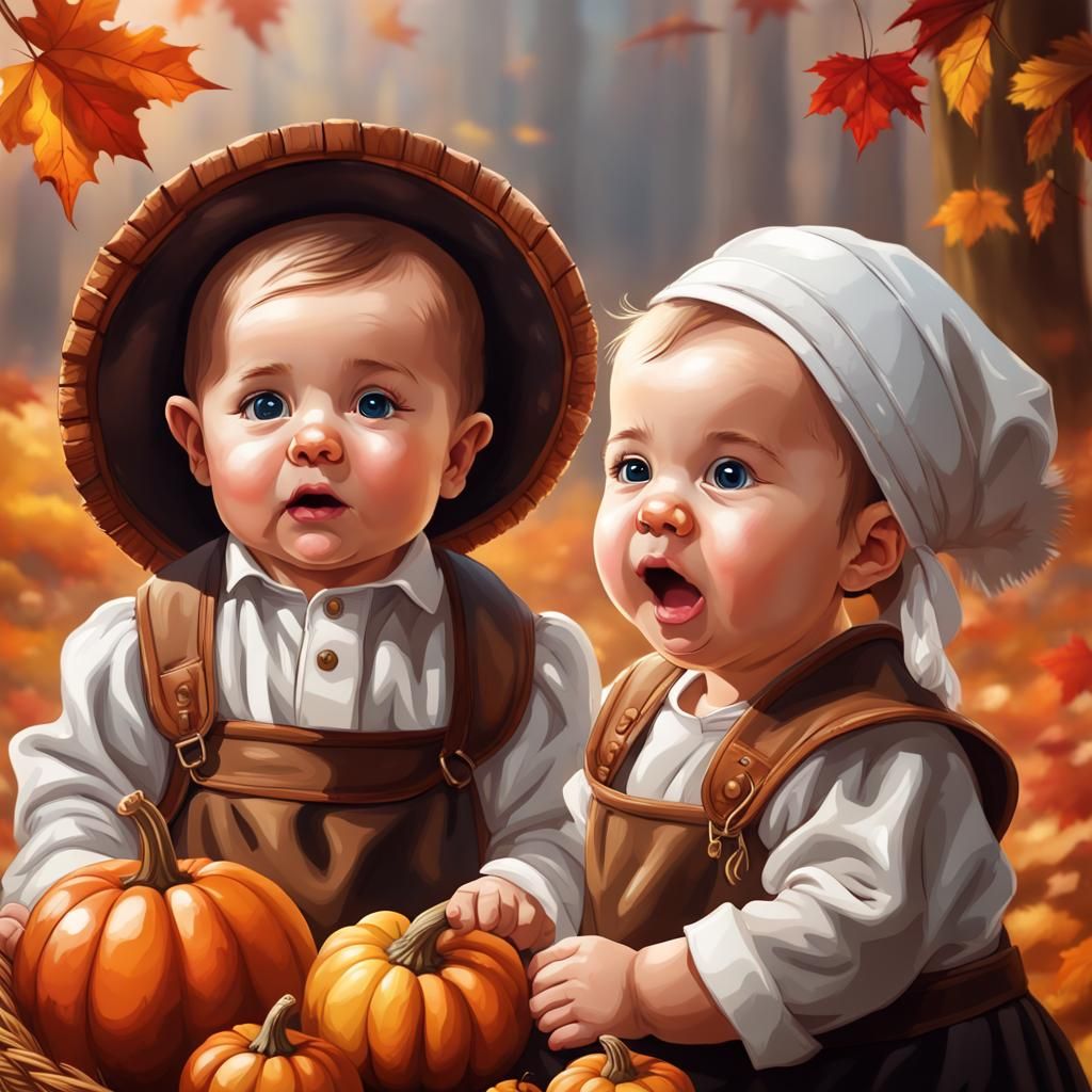 Adorable Baby Pilgrims Thanksgiving Art