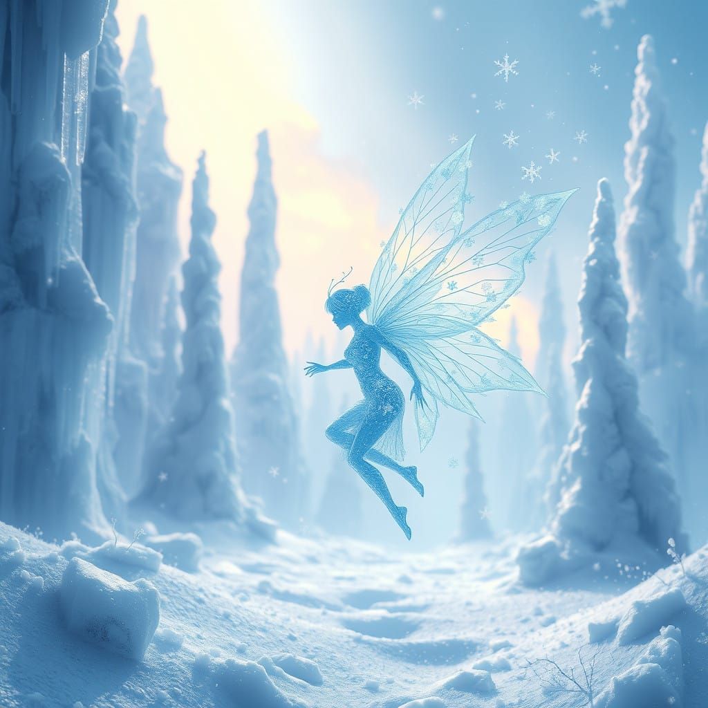 Enchanted Winter Fairy in a Dreamlike Landscape