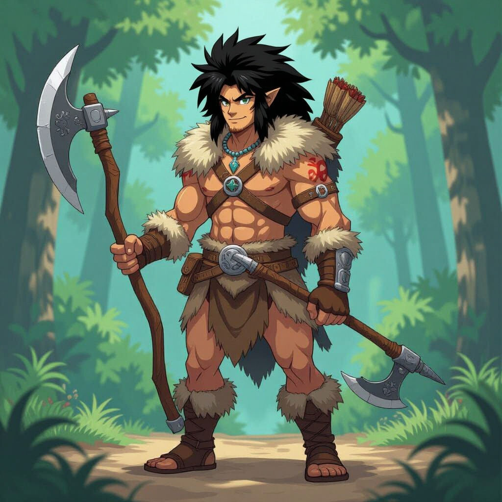 Anime Prehistoric Hunter in Cel-Shaded Manga Style