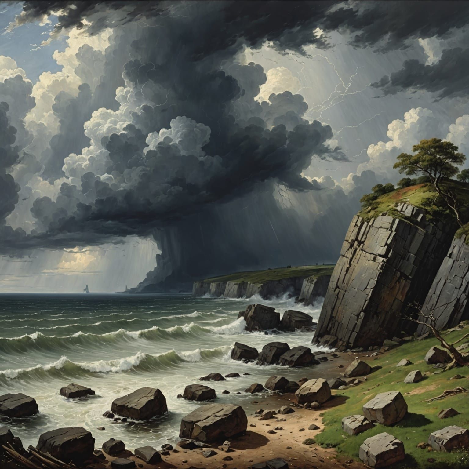 Stormy Seashore Scene in Detailed Anime Style