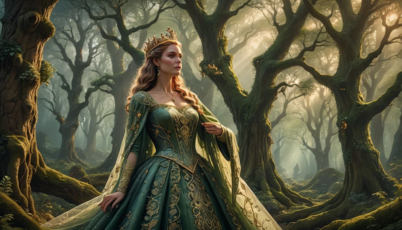 Mystical Queen in Enchanted Forest: Digital Art