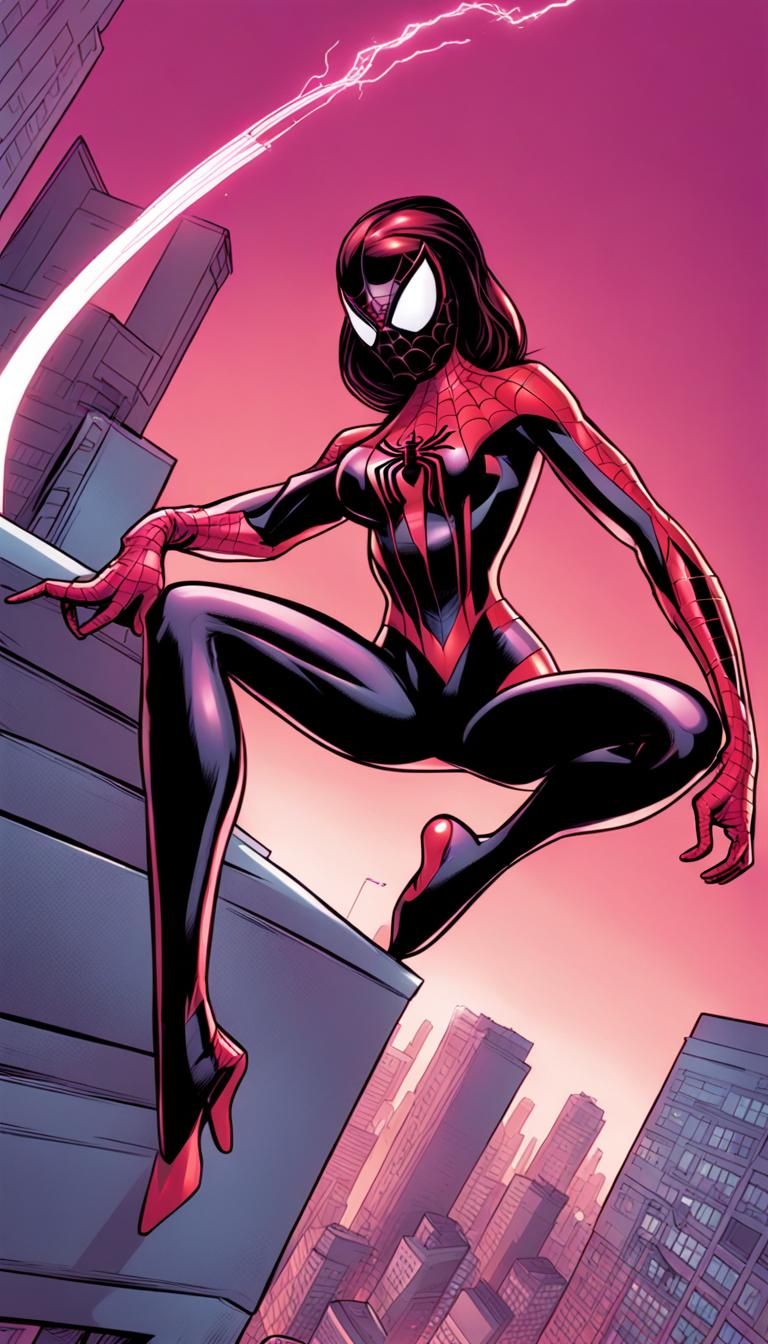 Spider-Woman Acrobatics in Comic Book Style