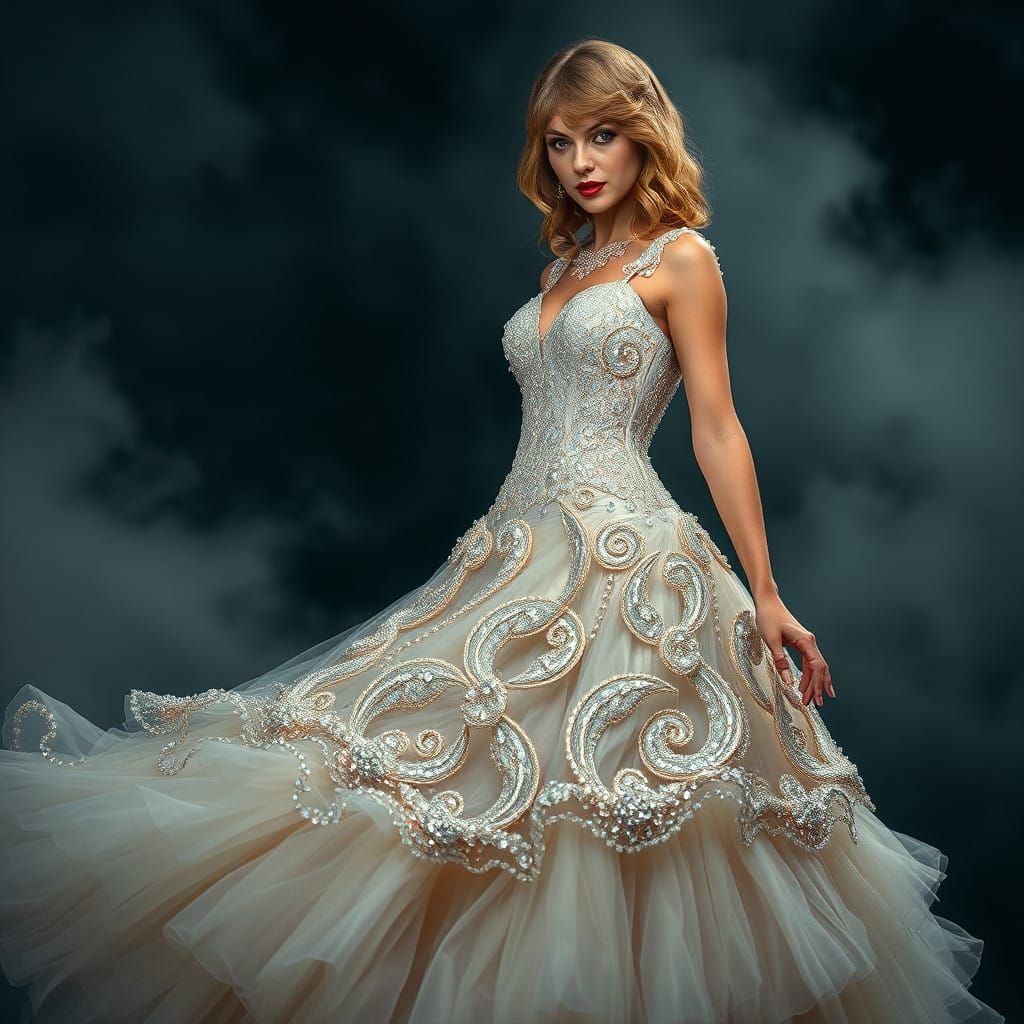 Taylor Swift in Celestial, Hand-Beaded Gown, Hollywood Glamo...