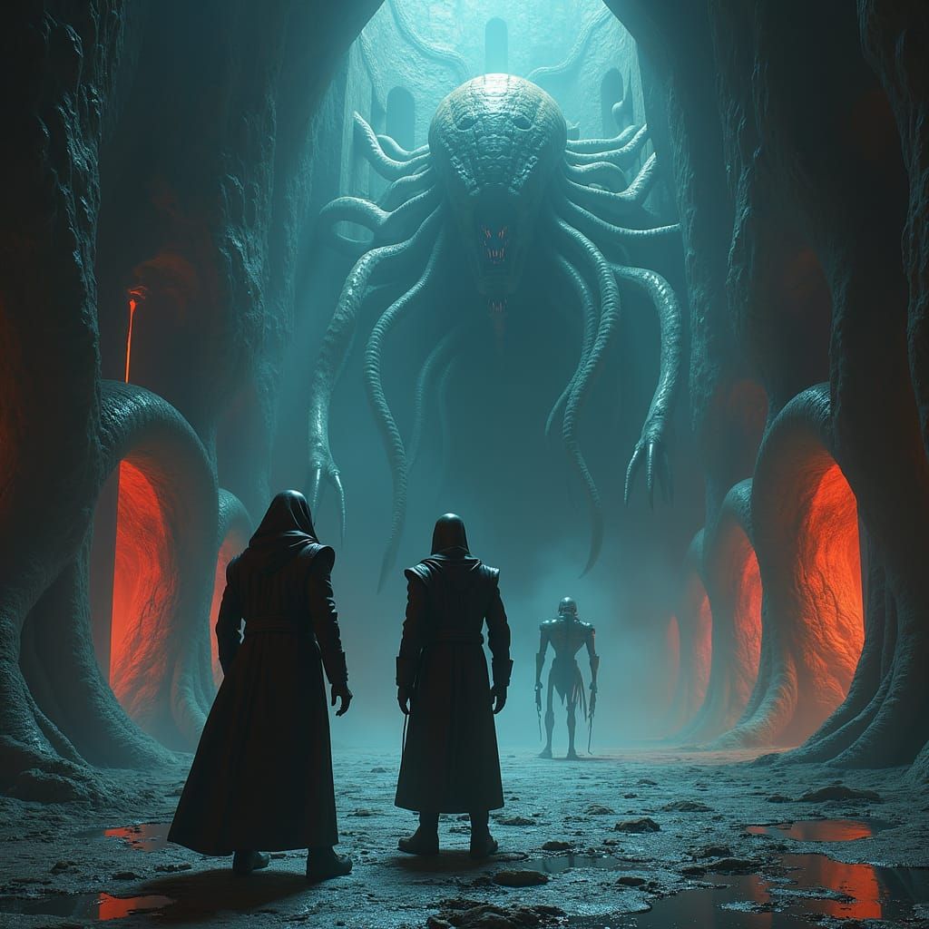 Alien Cathedral Scene with Xenomorph, as Gothic Fantasy Art