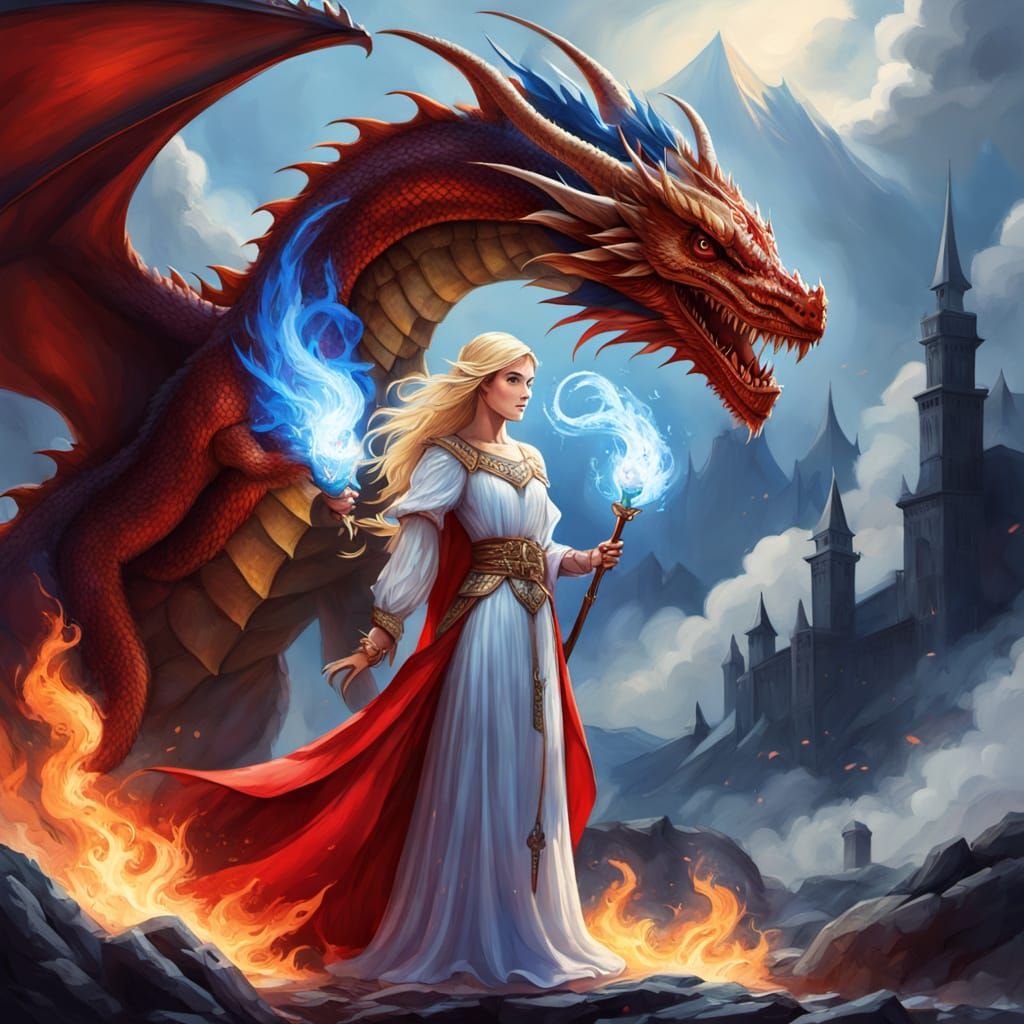 Red Dragon and Priestess with Welsh Flag