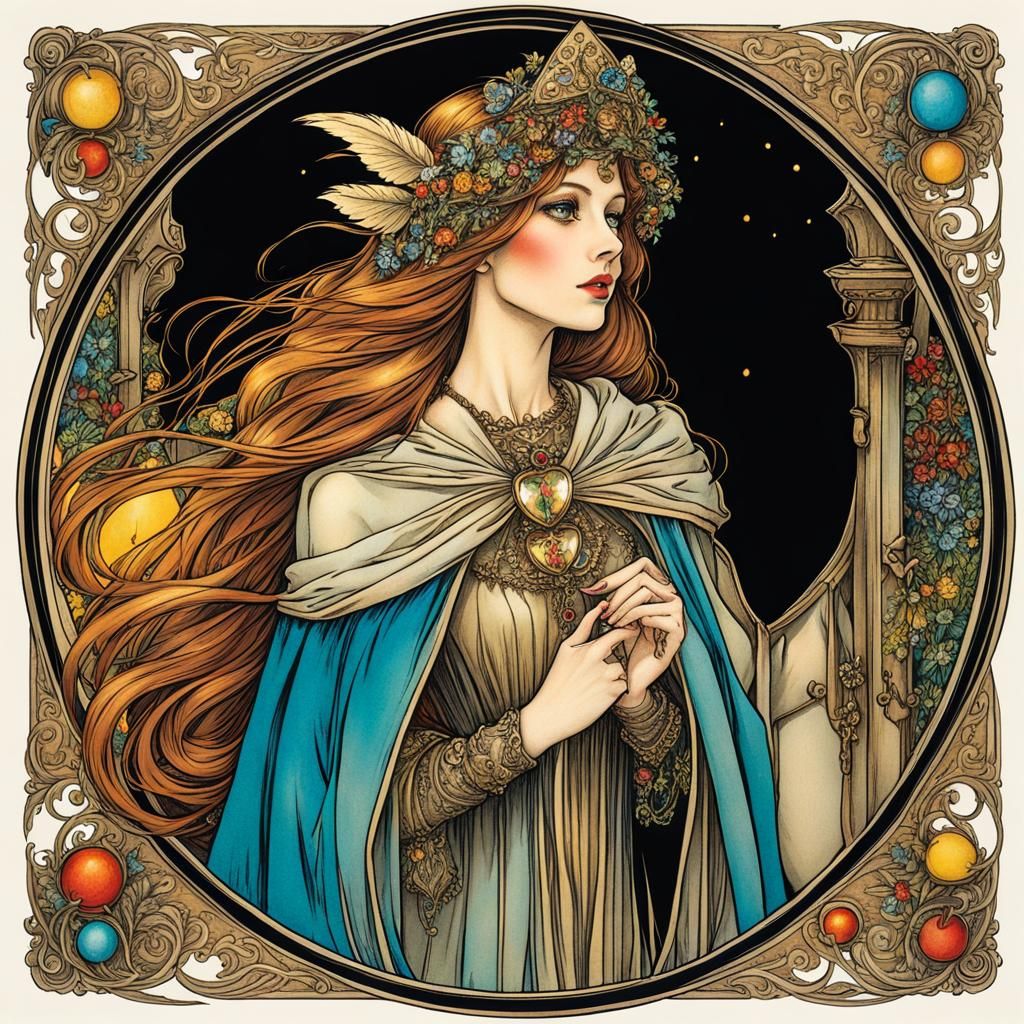 Radiant Maiden in Arthur Rackham Fairytale Style