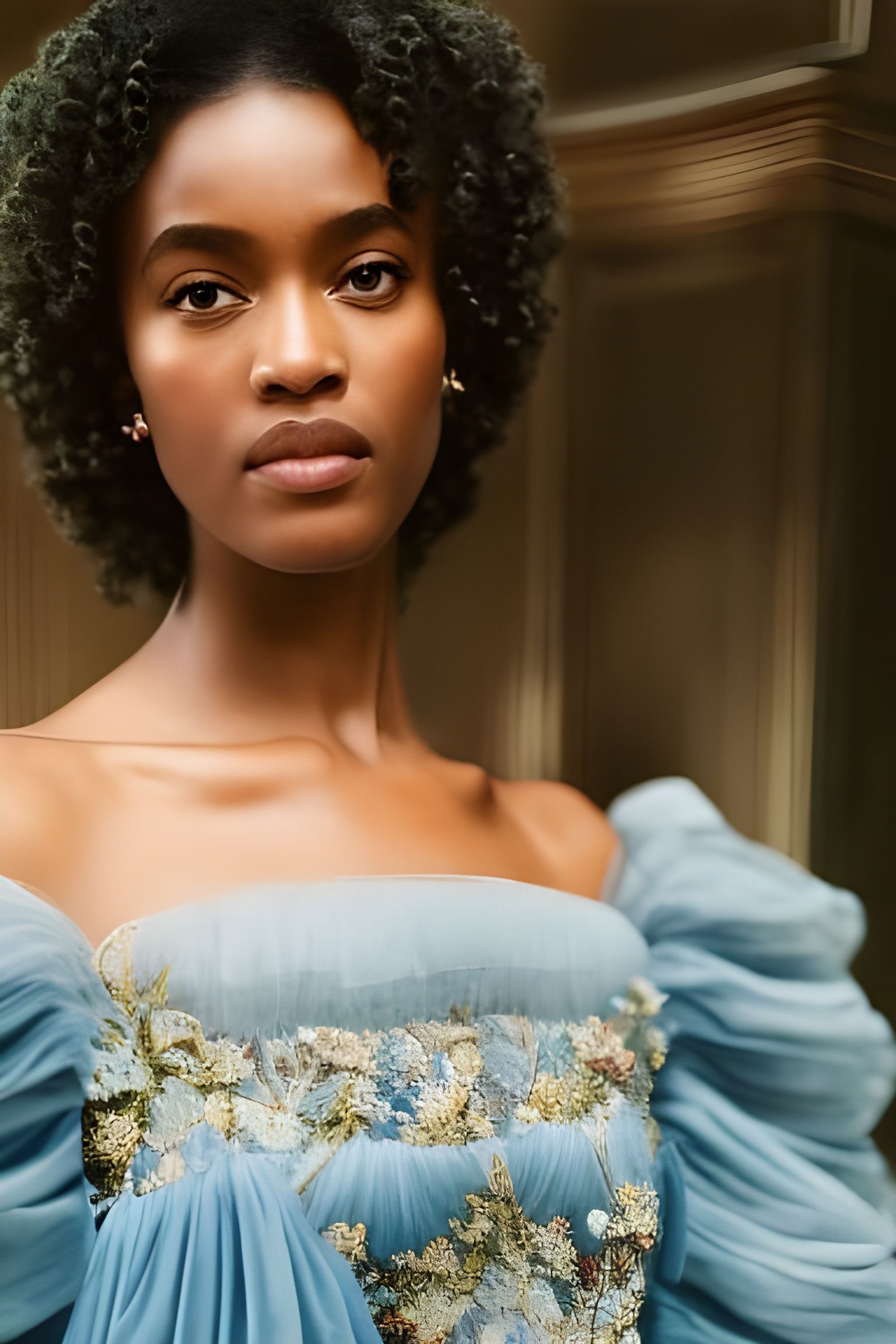 Edwardian Woman in Azure Gown: Digital Fantasy Painting