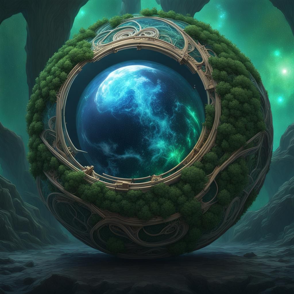 Blue and Green World in Space, Hyperdetailed Art