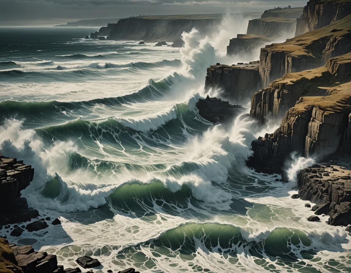 Majestic Ocean Waves in Hyperrealistic Style