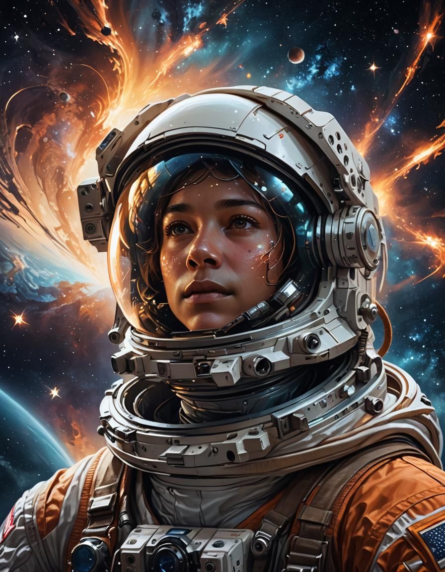 Astronaut Gazing at Galaxy: Digital Art