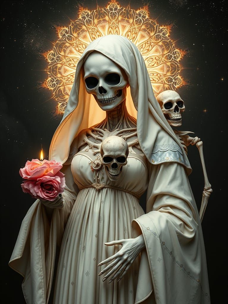 Surreal Nun in Decaying Gothic Setting