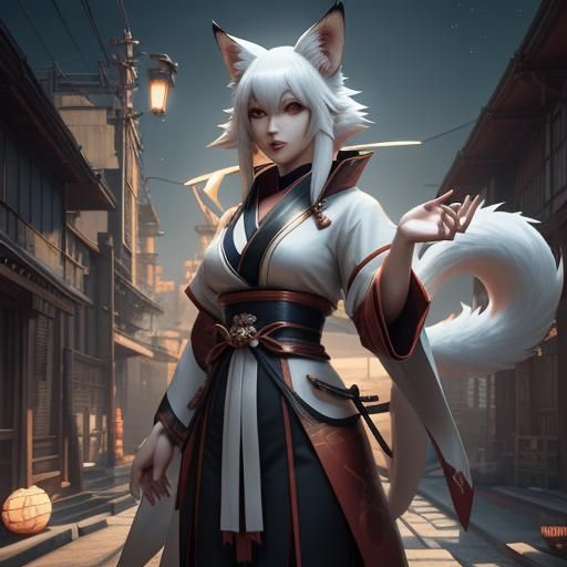 Detailed 3D Anime Kitsune Concept Art