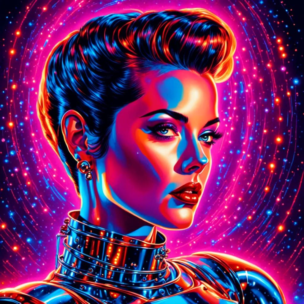 Atompunk Robot Elvis in Retro Rockabilly Style