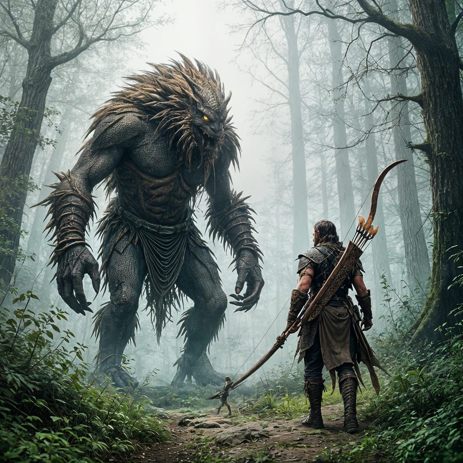 Monster Stalks Archer in Misty Forest