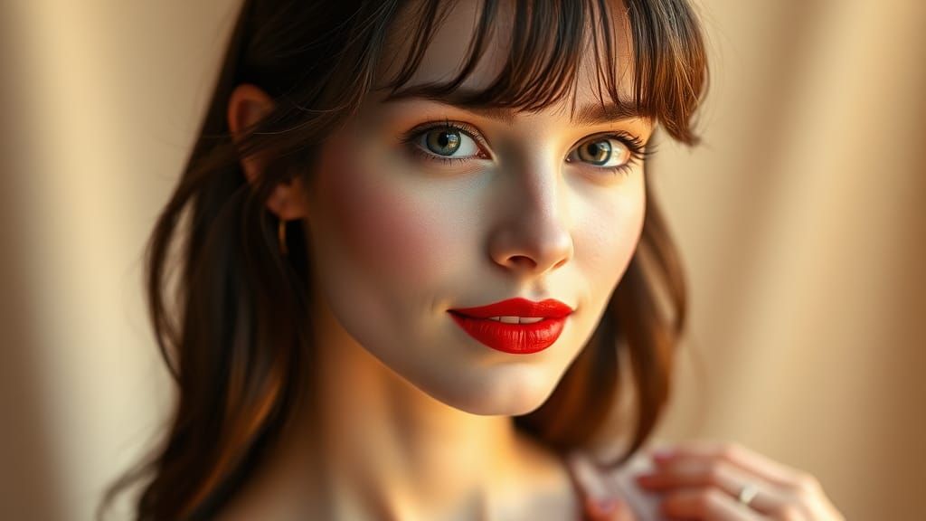 Portrait of Young Woman with Red Lips