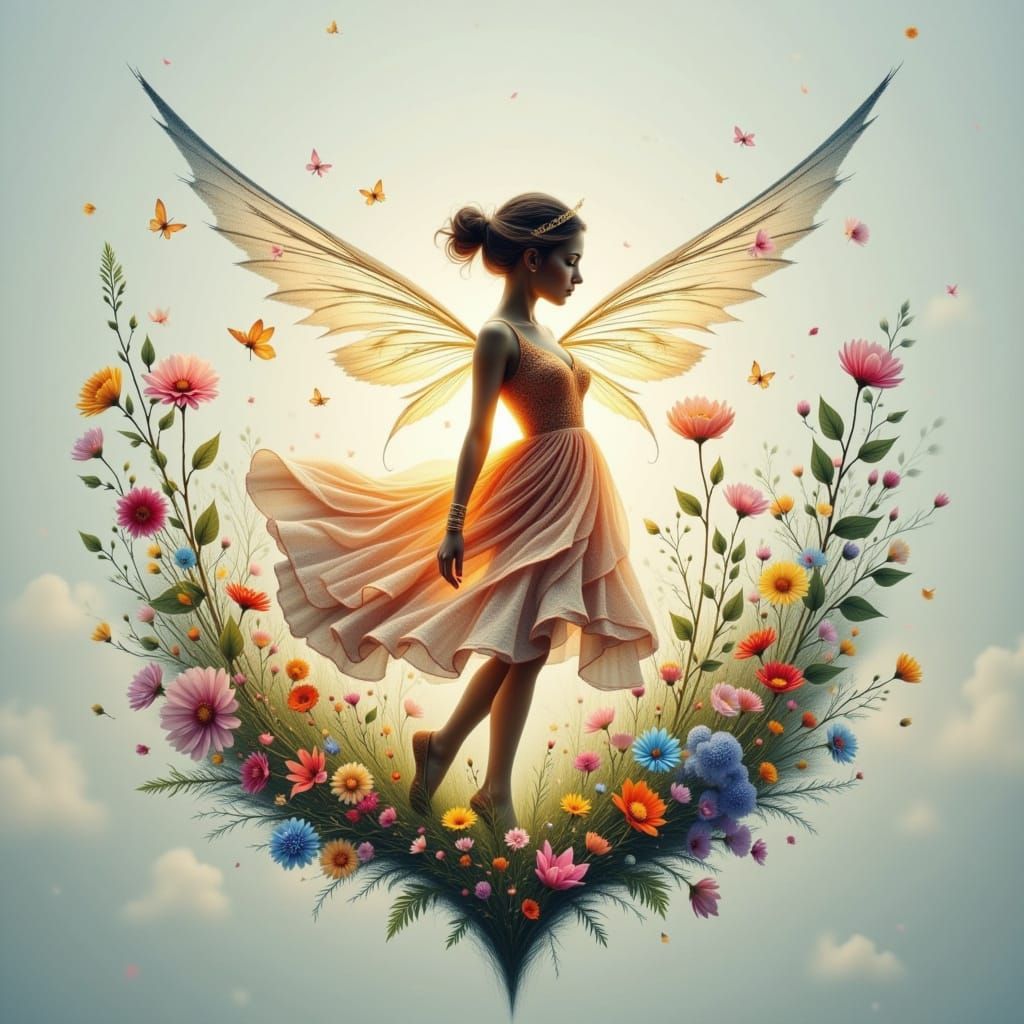 Ethereal Fairy Surrounded by Spring Flowers
