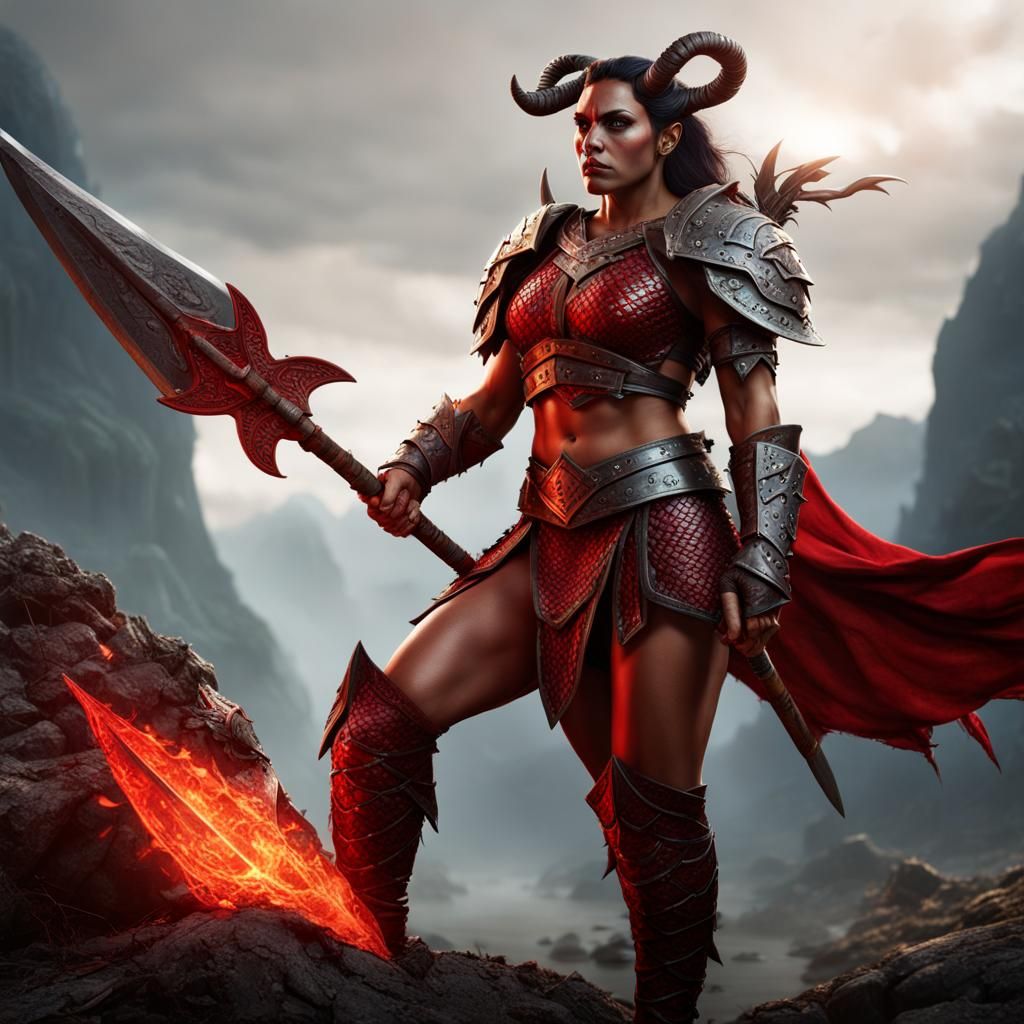 Half-Orc Barbarian in Dragon Scale Armor