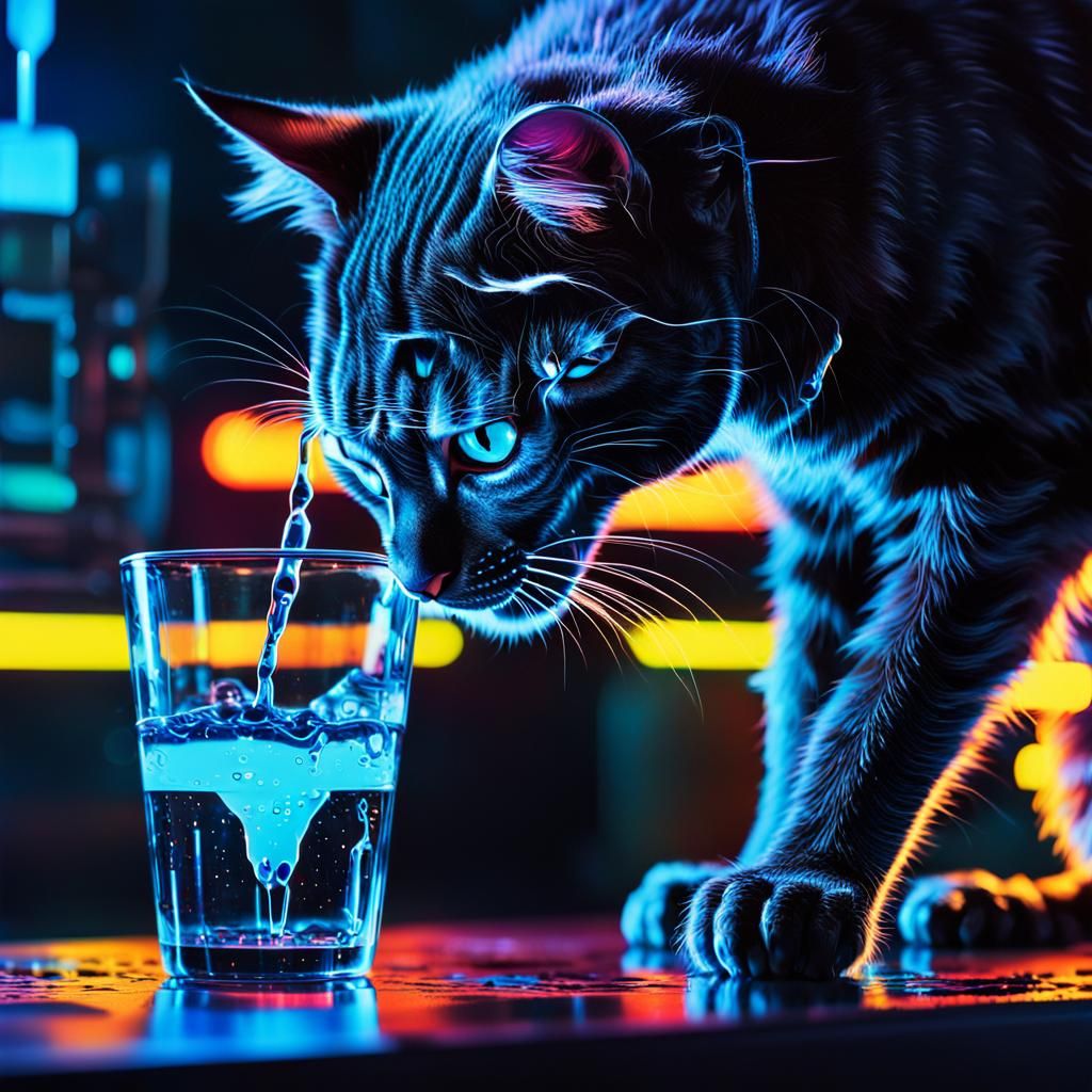 Cyberpunk Robot Cat in Neon-Lit Close-Up