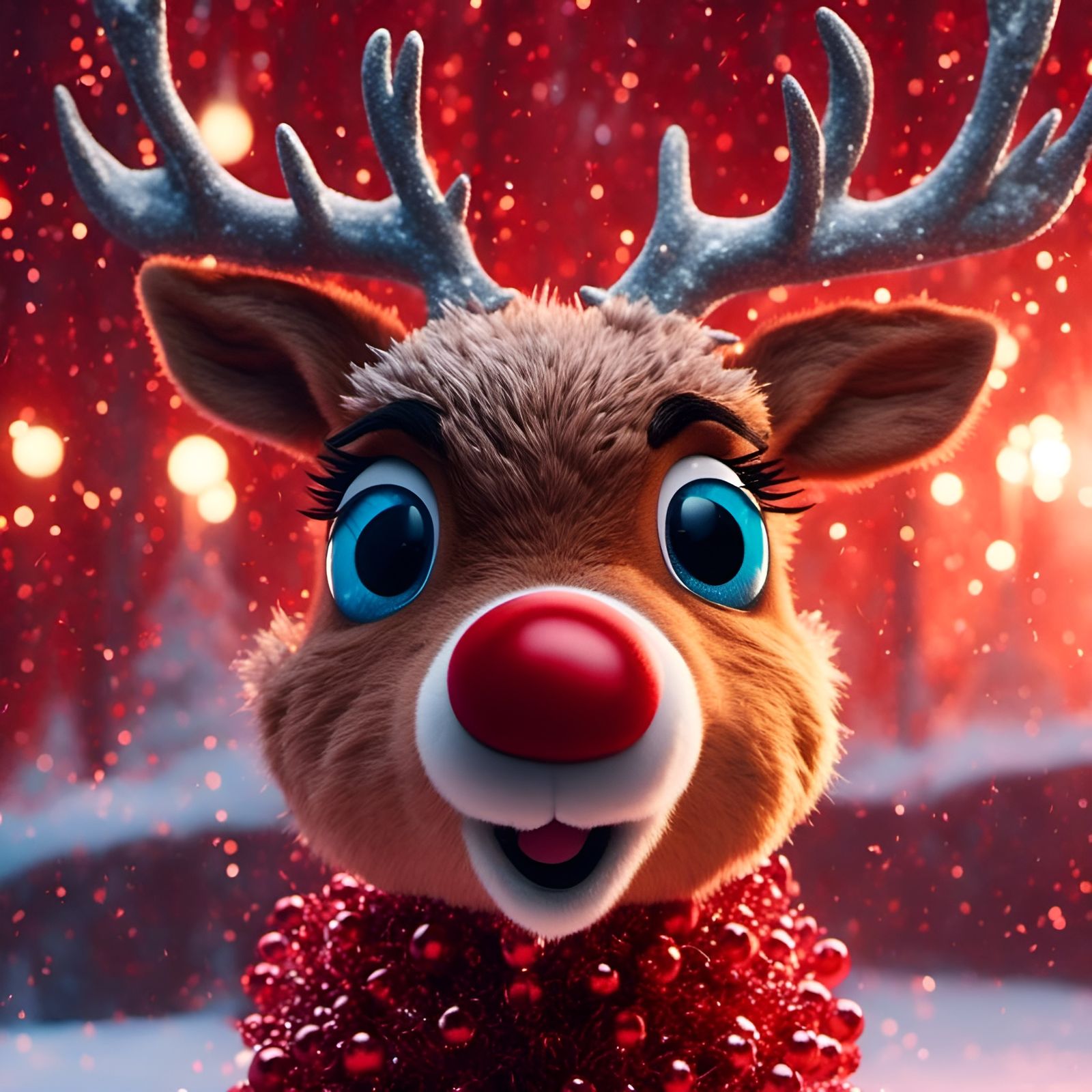 Surreal Close-Up Portrait of Rudolph the Reindeer