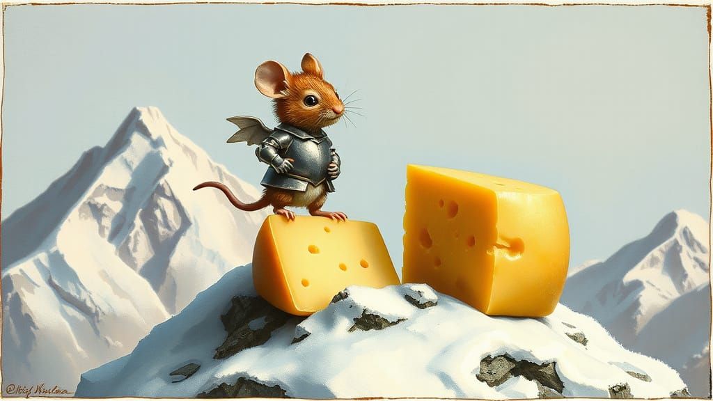 Sir Mouse on Cheese Mountain: A Whimsical Illustration