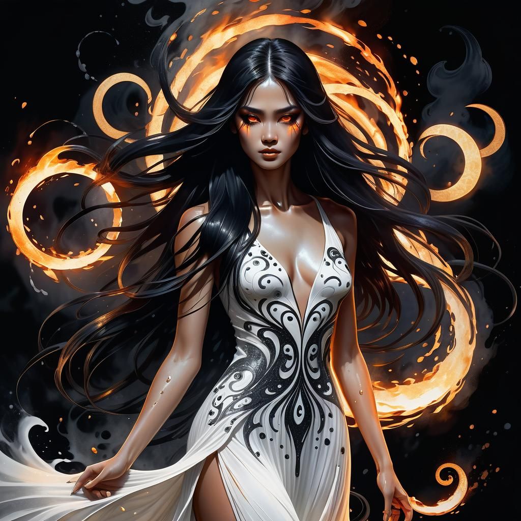 Fire Fairy in Smokey Scene, Digital Art