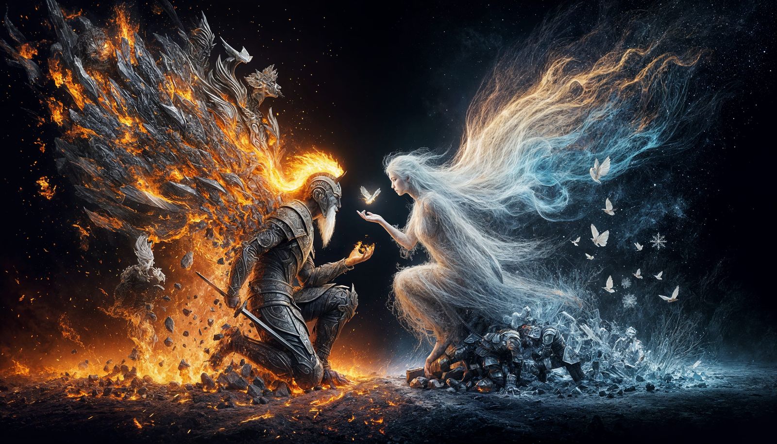 God of War Encounters Goddess of Peace in Digital Art