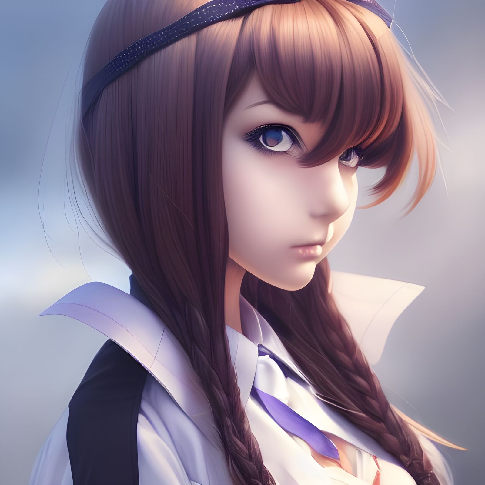 Anime Schoolgirl Pin-Up in Digital Illustration