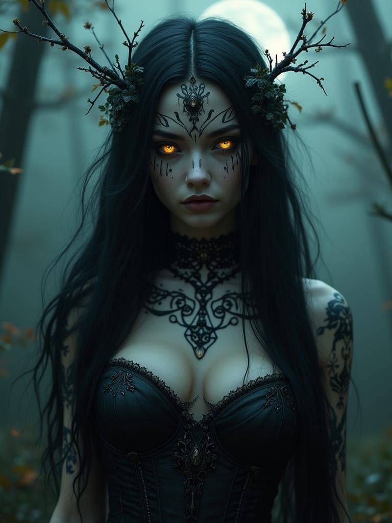 Enchanted Forest Witch Portrait in Gothic Style