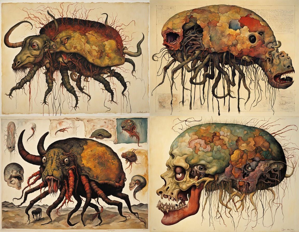 Surreal Horror: Mutant Abomination in Spanish Art Style