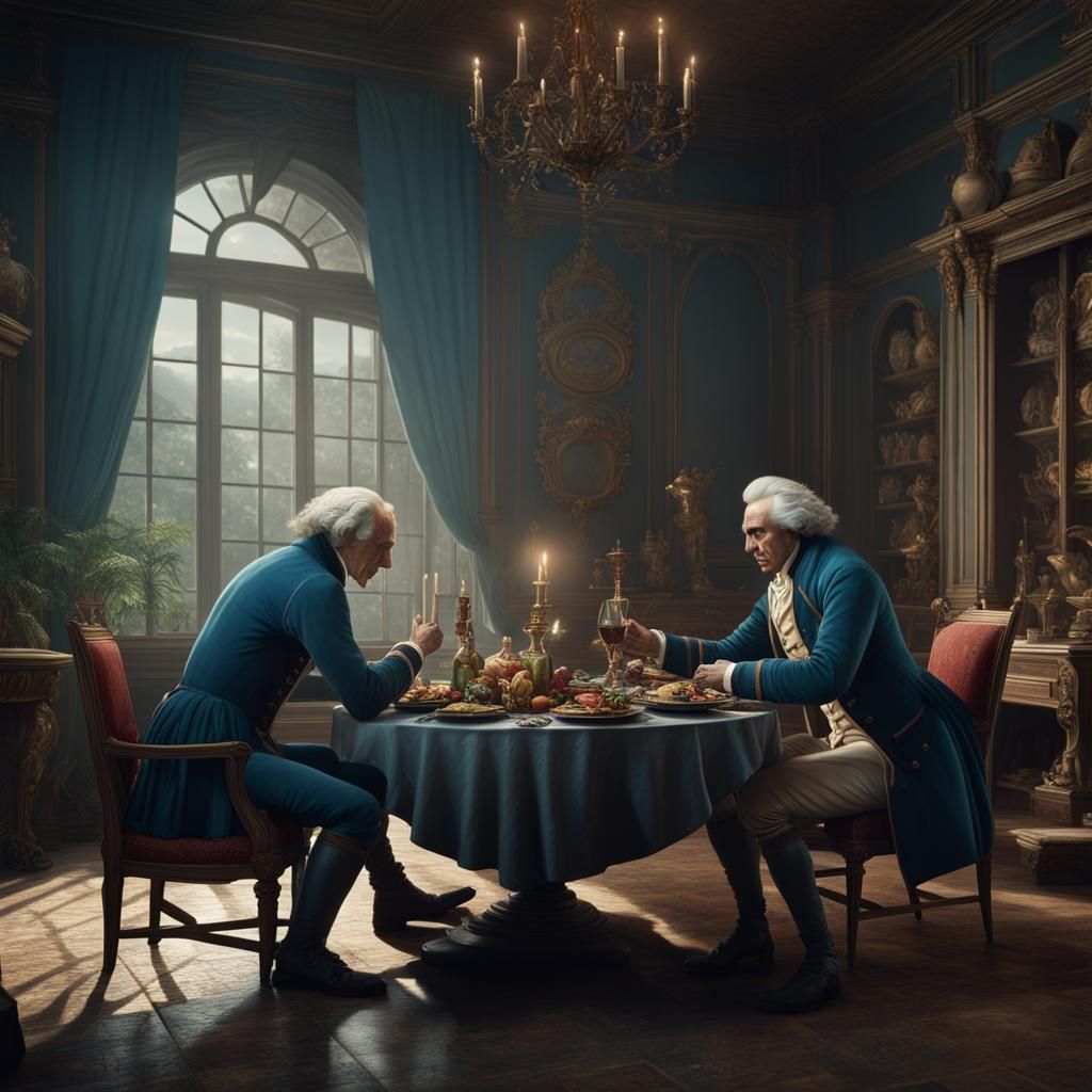 Kant and Rousseau Dinner: Detailed Matte Painting