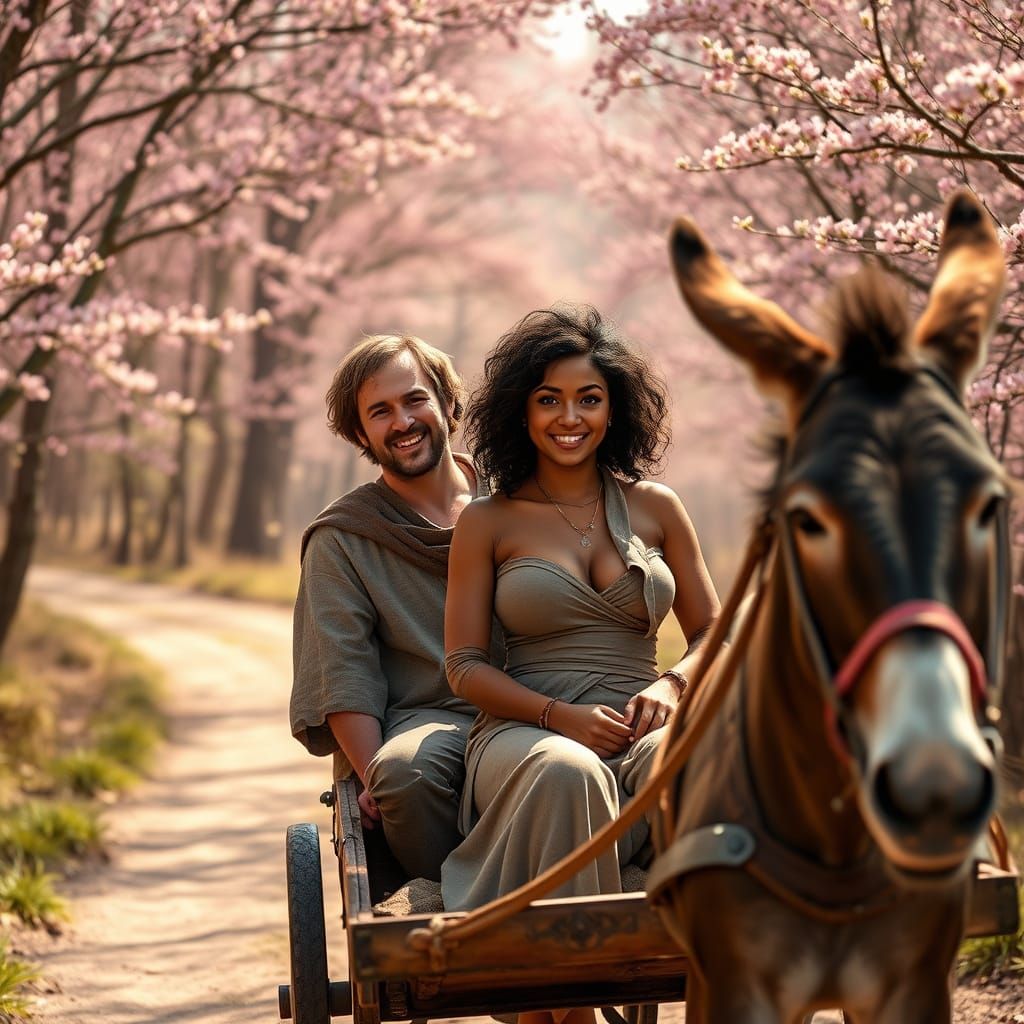 Vibrant Chariot Scene in a Temperate Forest