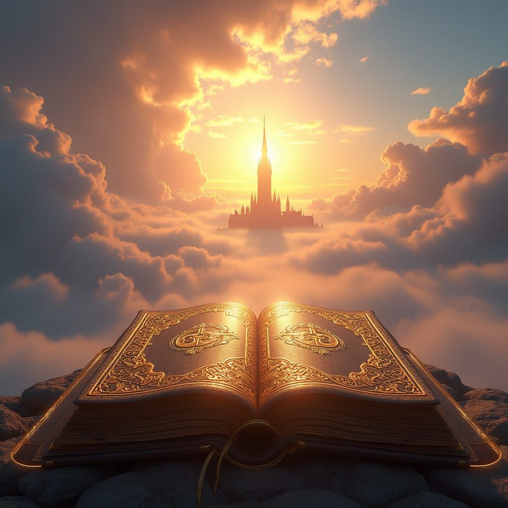 Heavenly Biblical Scene in Golden Light with Celtic-Inspired...